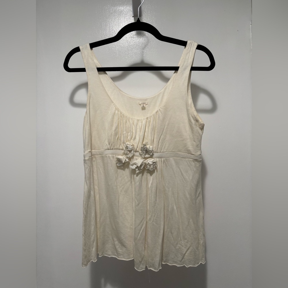 J. Crew Cream Tank Top with Floral Accents Medium